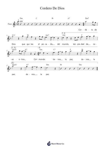 Cordero De Dios Sheet Music by Fernando Quintana/Martín Valverde-Arr.Lanme