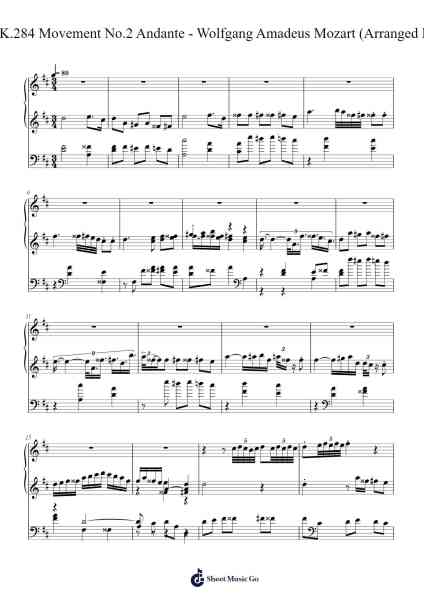 Sonata No. 6 in D Major, K. 284: II. Andante Sheet Music by Wolfgang Amadeus Mozart-Arr.Seac