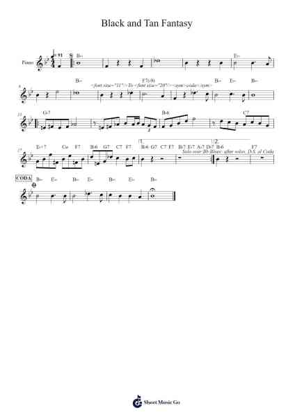Black and Tan Fantasy Sheet Music by Duke Ellington-Arr.Saslaide Wattvic