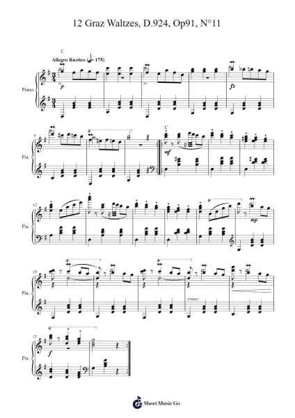 12 Graz Waltzes, D.924, Op. 91, No. 11 Sheet Music by Franz Schubert-Arr.Chrisboyd Crosean