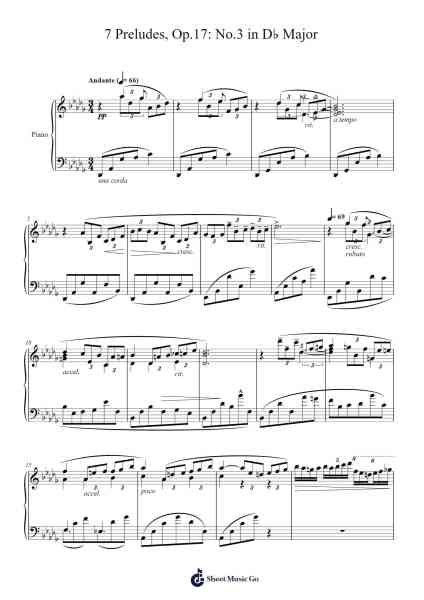 7 Preludes, Op. 17: No. 3 in D♭ Major Sheet Music by Alexander Scriabin-Arr.Rexlin Clachad