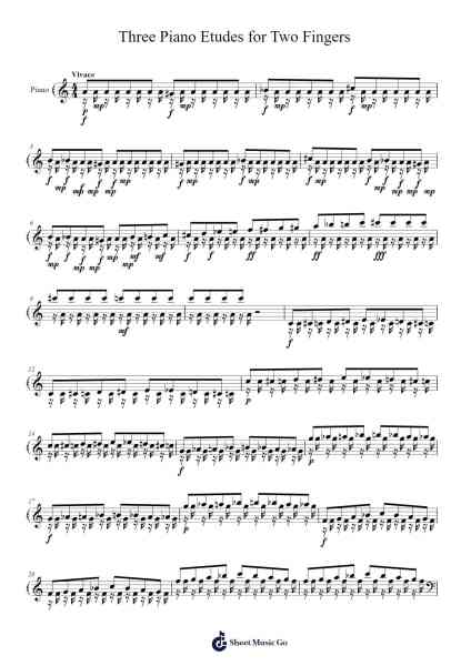Three Piano Etudes for Two Fingers (KCB.001) Sheet Music by undefined-Arr.Borgriel