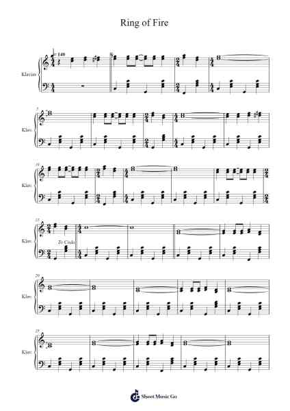 Ring of Fire Sheet Music by Merle Kilgore/June Carter Cash-Arr.Caescott