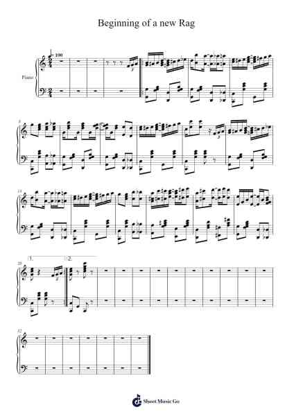 Beginning of a new Rag Sheet Music by Steven Bercik-Arr.Regbob Diachols