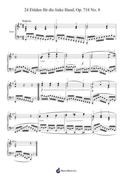 24 Etüden für die linke Hand, Op. 718: No. 8 Sheet Music by Carl Czerny-Arr.Calthel Chafra