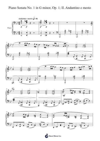 Piano Sonata No. 1 in G Minor, Op. 1: II. Andantino e mesto Sheet Music by ONG Ping Din-Arr.Clevestowe Walkyes