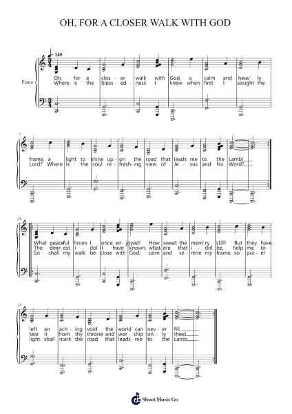 OH, FOR A CLOSER WALK WITH GOD Sheet Music by Davebel-Arr.Efkirk