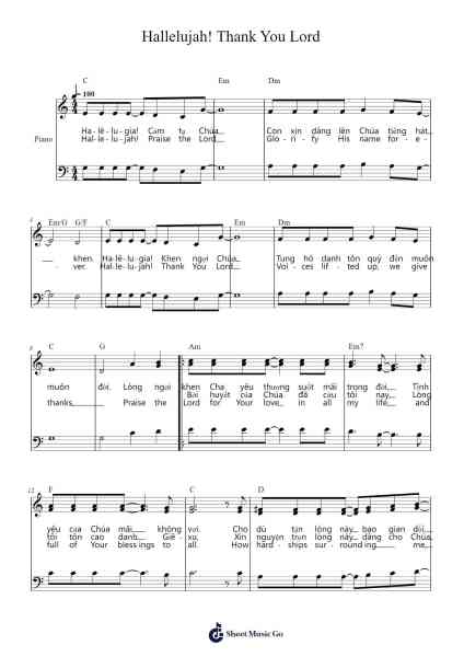 Hallelujah! Thank You Lord Sheet Music by Trần Anh Tuấn-Arr.Geofchael