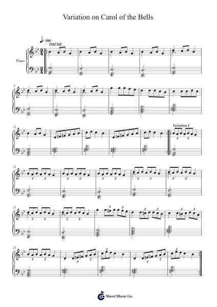 Variation on Carol of the Bells Sheet Music by Ray Carlsen-Arr.Tybey