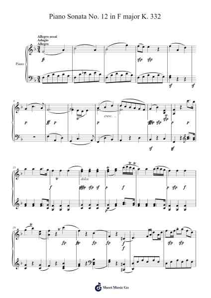 Piano Sonata No. 12 in F major K. 332 Sheet Music by W. A. Mozart-Arr.Kennick