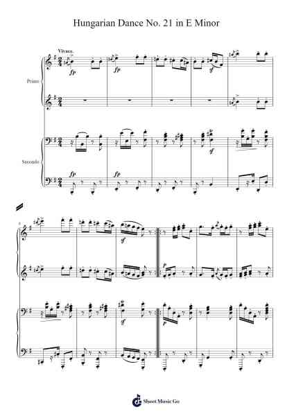 21 Hungarian Dances, WoO 1: No. 21 in E Minor Sheet Music by Johannes Brahms-Arr.Brookjoel