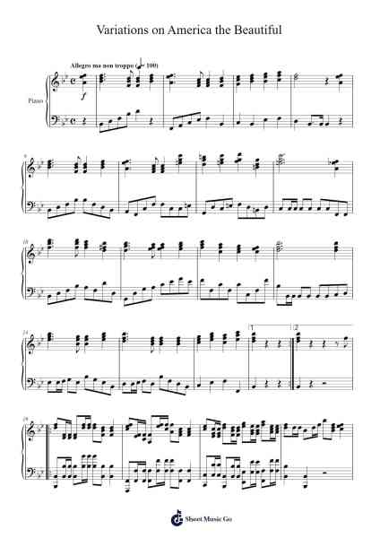 Variations on America the Beautiful Sheet Music by Misc Traditional-Arr.Lencher Jameswyatt