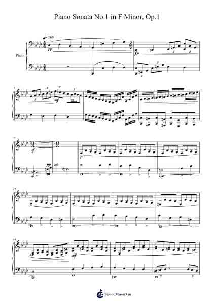 Piano Sonata No. 1 in F Minor, Op. 1 Sheet Music by renjieqiao001-Arr.Junegia Wato