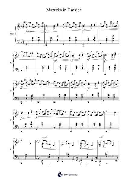 Mazurka in F major Sheet Music by Hodtie Hugthan-Arr.Wershop Keyburns