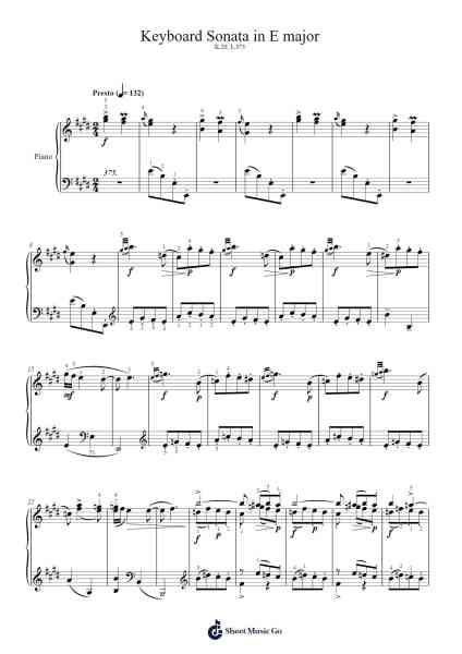 Keyboard Sonata in E Major, K.20, L.375 Sheet Music by Domenico Scarlatti-Arr.Keyed Kakuk
