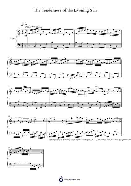 The Tenderness of the Evening Sun Sheet Music by Toursbur-Arr.Hudfitch Terleign