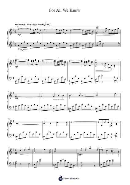 For All We Know Sheet Music by Carpenters-Arr.Lespenn