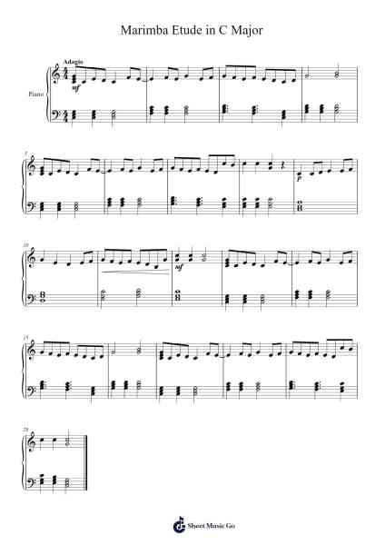 Marimba Etude in C Major Sheet Music by E. Sand.-Arr.Readenee Foxmiles