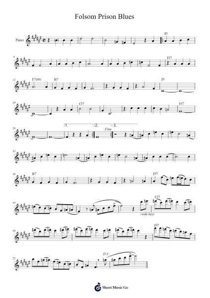 Folsom Prison Blues Sheet Music by Johnny Cash-Arr.Bartblack Jobky