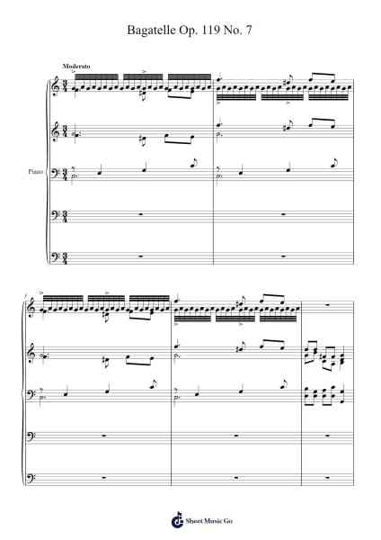 Bagatelle in E-flat Major, Op. 119 No. 7 Sheet Music by Ludwig van Beethoven-Arr.Prupert Cookegram