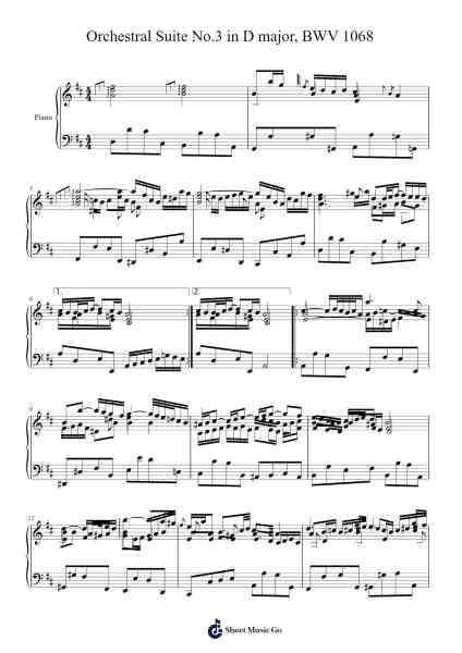 Orchestral Suite No. 3 in D Major, BWV 1068 Sheet Music by Johann Sebastian Bach-Arr.Hartelius Toddkit