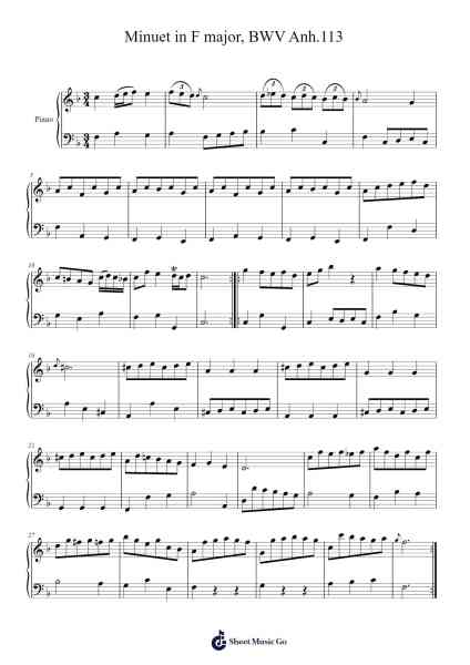 Minuet in F Major, BWV Anh. 113 Sheet Music by Johann Sebastian Bach-Arr.Ellyle Hunrhys