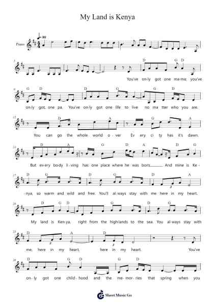 My Land is Kenya Sheet Music by Roger Whittaker-Arr.Lamshop