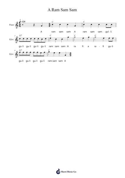 A Ram Sam Sam Sheet Music by Misc Children-Arr.Davexy Tykins