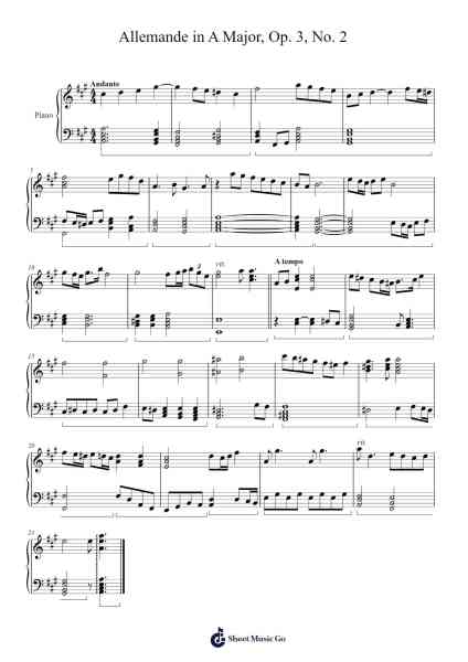 Allemande in A Major, Op. 3, No. 2 Sheet Music by Rhiannon Thomas-Arr.Swinbrowne Alickla