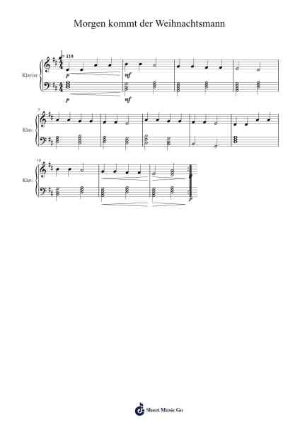 MORGEN KOMMT DER WEIHNACHTSMANN Musica per pianoforte di Eric Kollien - Arr.Taypeare Rolius
