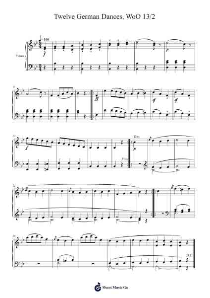 Twelve German Dances, WoO 13: No. 2 Sheet Music by Ludwig van Beethoven-Arr.Dempron Jacbess