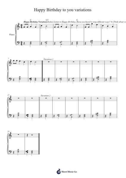 Happy Birthday to you variations Sheet Music by eimyint-Arr.Hornjudd