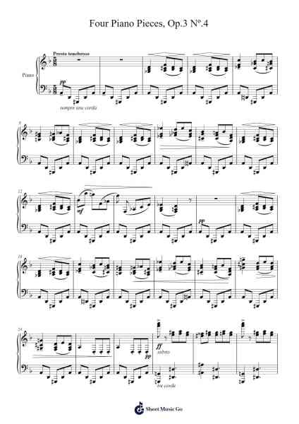 Four Piano Pieces, Op. 3 No. 4 Sheet Music by Sergei Prokofiev-Arr.Wilheljones