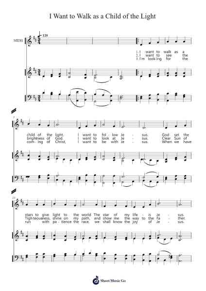 I Want to Walk as a Child of the Light Sheet Music by Bobtab-Arr.Felgrace