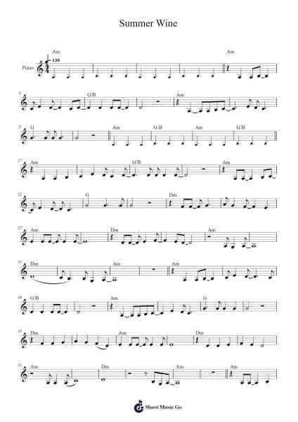 Summer Wine Sheet Music by Ville Valo/Natalia Avelon-Arr.Bonnes Junemiah