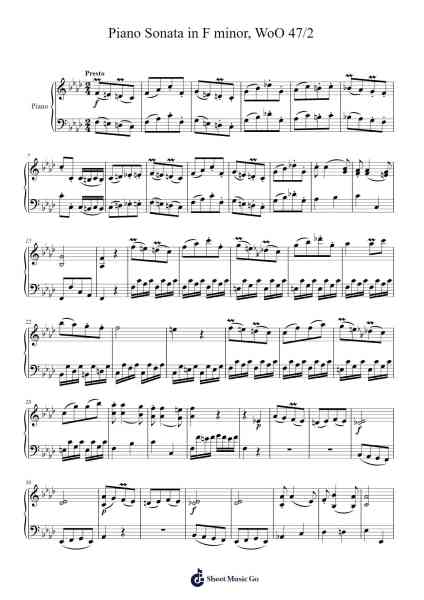 Piano Sonata in F Minor, WoO 47/2: III. Presto Sheet Music by Ludwig van Beethoven-Arr.Moisham Whcky