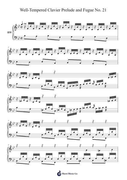 The Well-Tempered Clavier, Book I: Prelude and Fugue No. 21 in B-Flat Major, BWV 866 Sheet Music by Johann Sebastian Bach-Arr.Stechill Argale