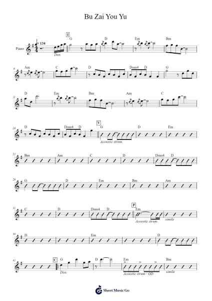 Bu Zai You Yu Sheet Music by -Arr.Dilmos