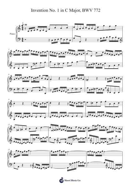 Invention No. 1 in C Major, BWV 772 Sheet Music by Johann Sebastian Bach-Arr.Eipsyale