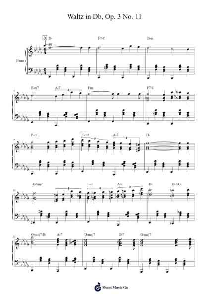 Waltz in Db, Op. 3 No. 11 Sheet Music by Damian Varnum-Arr.Joanbar Crichniel