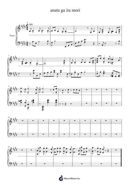 anata ga ita mori Sheet Music by Misc Cartoons-Arr.Trutor Hubno