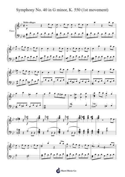 Symphony No. 40 in G minor, K. 550 (1st movement) Sheet Music by Wolfgang Amadeus Mozart-Arr.Hegil Claireglan