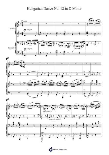 21 Hungarian Dances, WoO 1: No. 12 in D Minor Sheet Music by Johannes Brahms-Arr.Bartnice