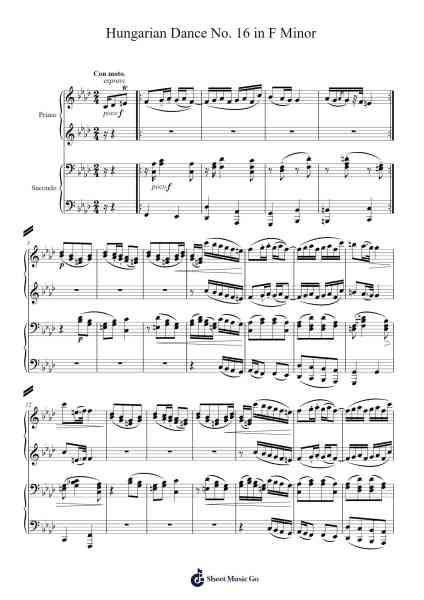 21 Hungarian Dances, WoO 1: No. 16 in F Minor Sheet Music by Johannes Brahms-Arr.Uppold Bruckey
