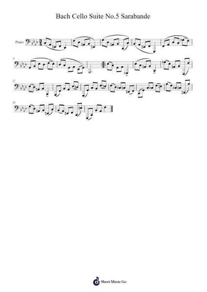 Bach Cello Suite No.5 Sarabande Sheet Music by Johann Sebastian Bach-Arr.Tesssaul