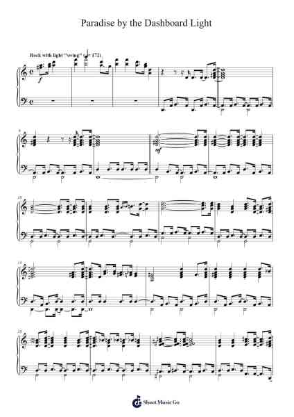 Paradise By The Dashboard Light Sheet Music by Meat Loaf-Arr.Priestwylde Backcah