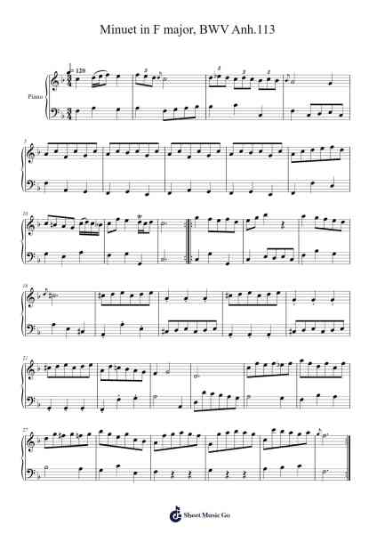 Minuet in F major, BWV Anh. 113 Sheet Music by Johann Sebastian Bach-Arr.Wildmore Fitchfinn
