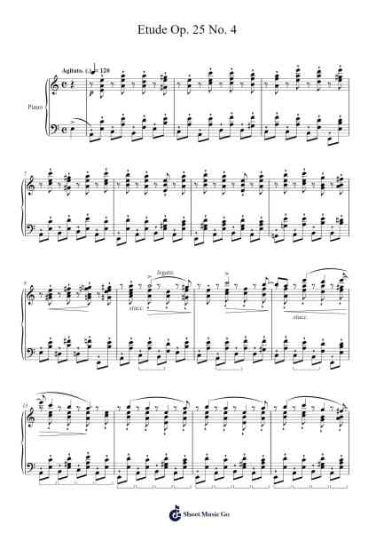 Etude Op. 25 No. 4 in A Minor 樂譜由 Fryderyk Chopin - 編曲 Fowter Brookecooke