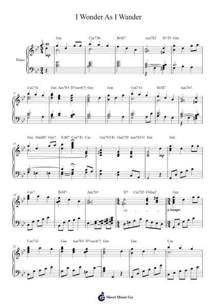 I Wonder As I Wander Sheet Music by John Jacob Niles-Arr.Gilessteele Poclare