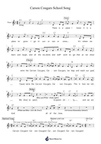 Carson Cougars School Song Sheet Music by Kari Sabatella-Arr.Panvier Oisendan